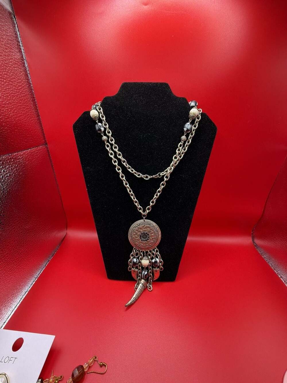 Boho Silver-Tone Multi-Chain Necklace With Ornate Medallion Pendants